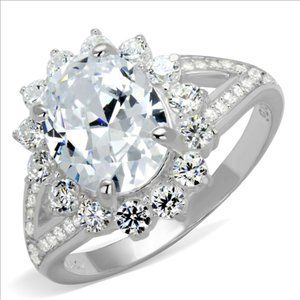 Oval CZ Halo Split Shank Ring 925 Sterling Silver
